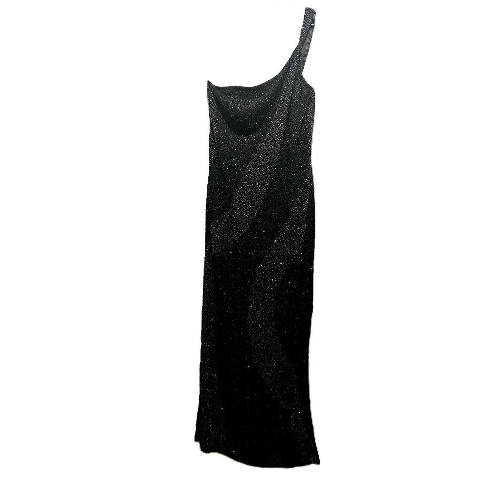 SCALA Long, Black, One Strap, Formal, Silk, Sequin Dress, Side Slit, Size Large